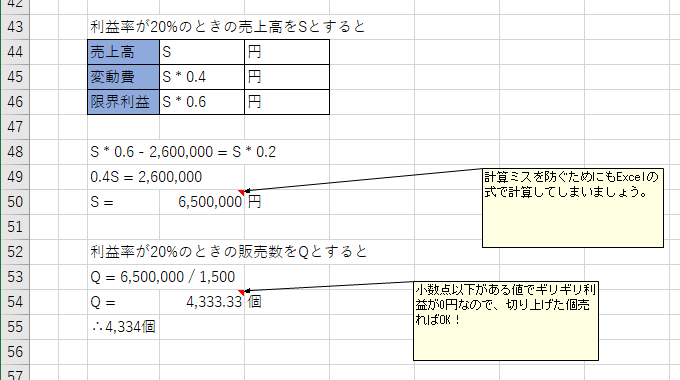 メーカーの新製品開発における利益目標設定の練習問題の解答と解説